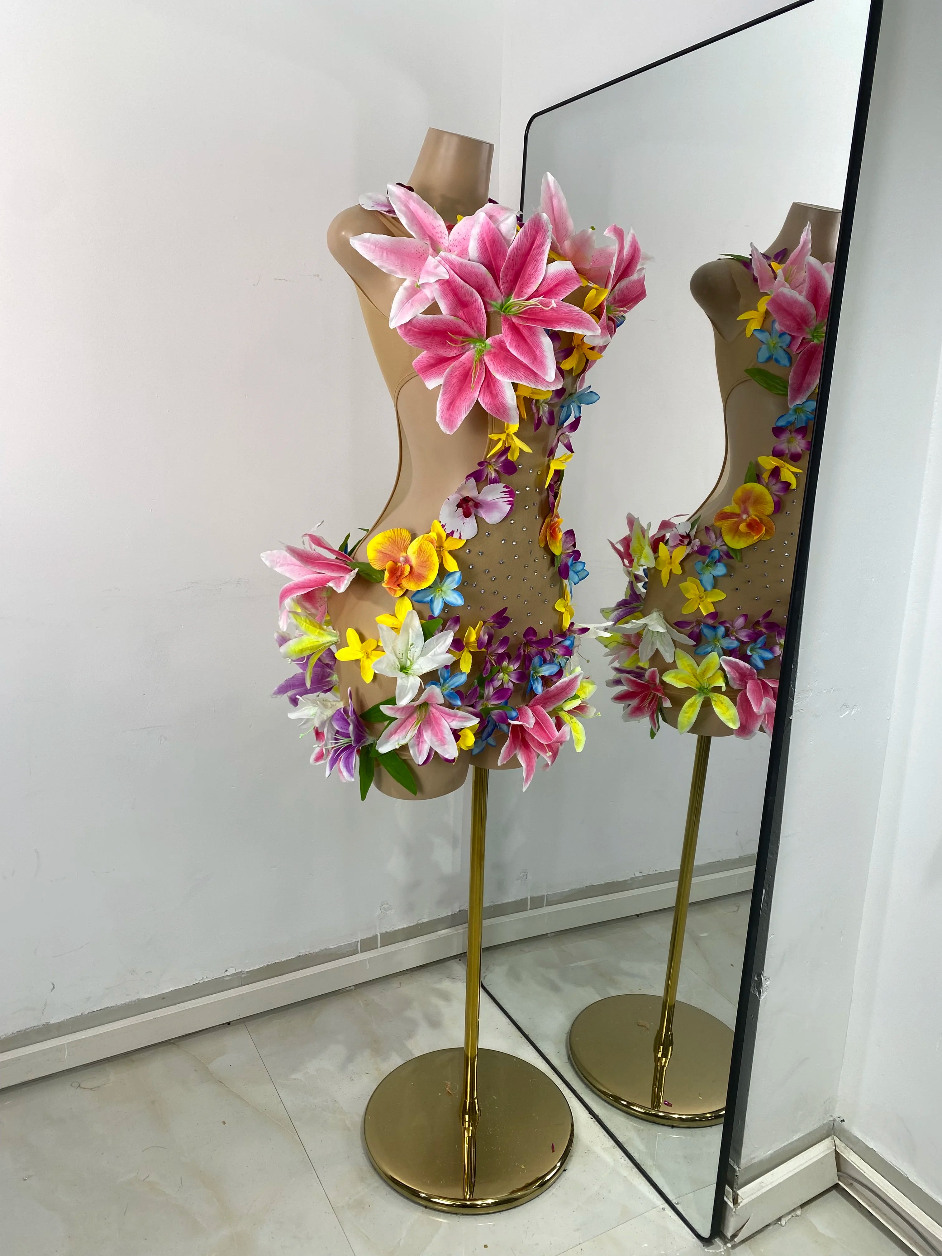 Summer Tropical Flower Mesh Dress