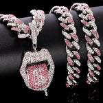 Pink Lip Bite Iced Out Cuban Chain