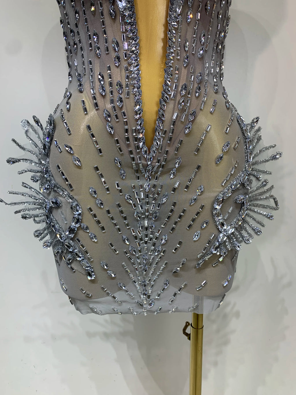 Luxury Silver Sparkly Diamonds Mini Dress