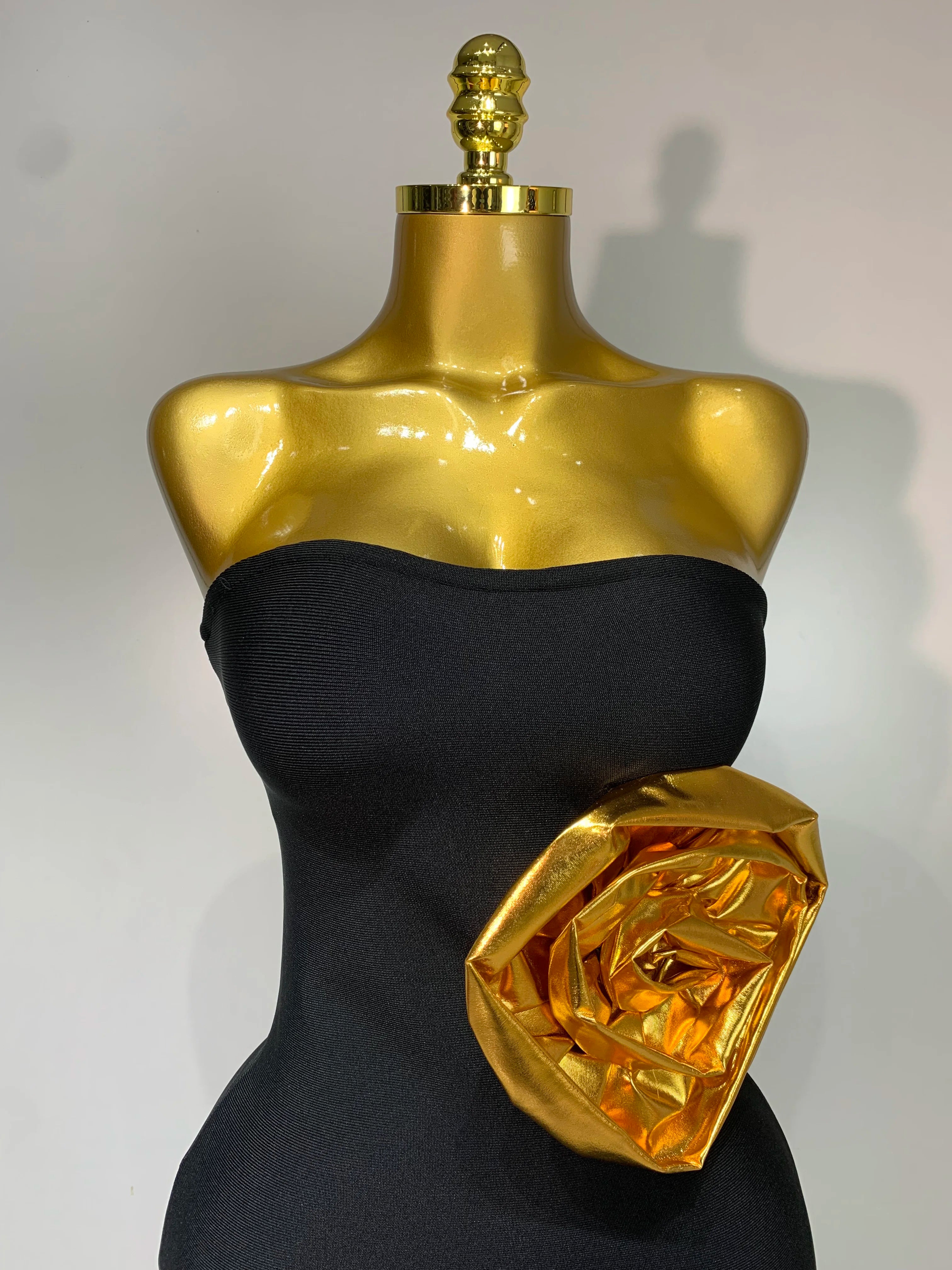 Black Gold Rose Tube Dress