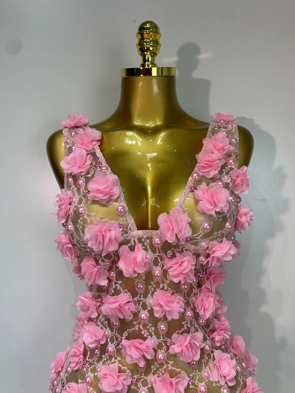 Flowers Pearls Lace Mini Dress