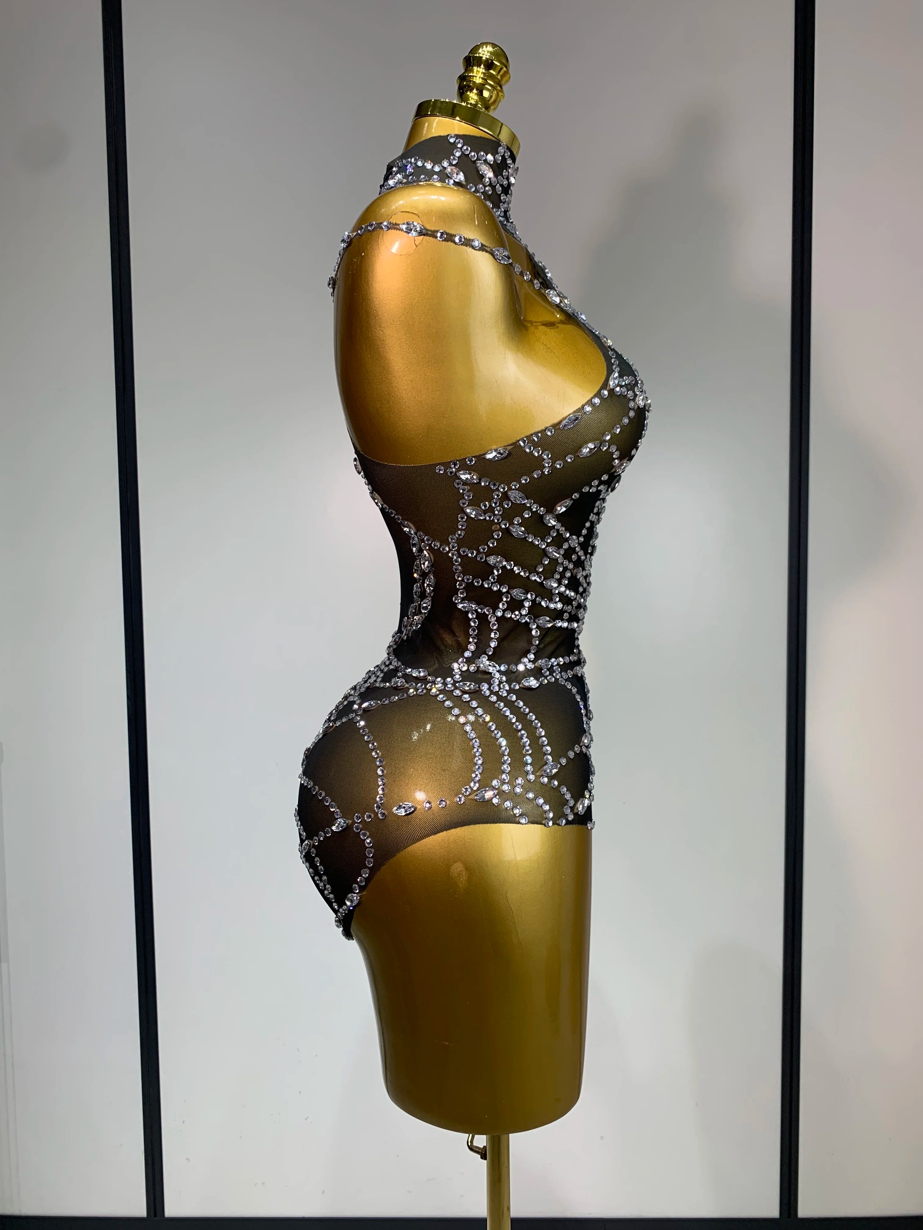 Spider Web Sparkly Diamond Mesh Bodysuit