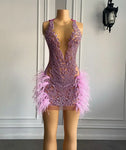 Luxury Crystal Diamond Feather Dress