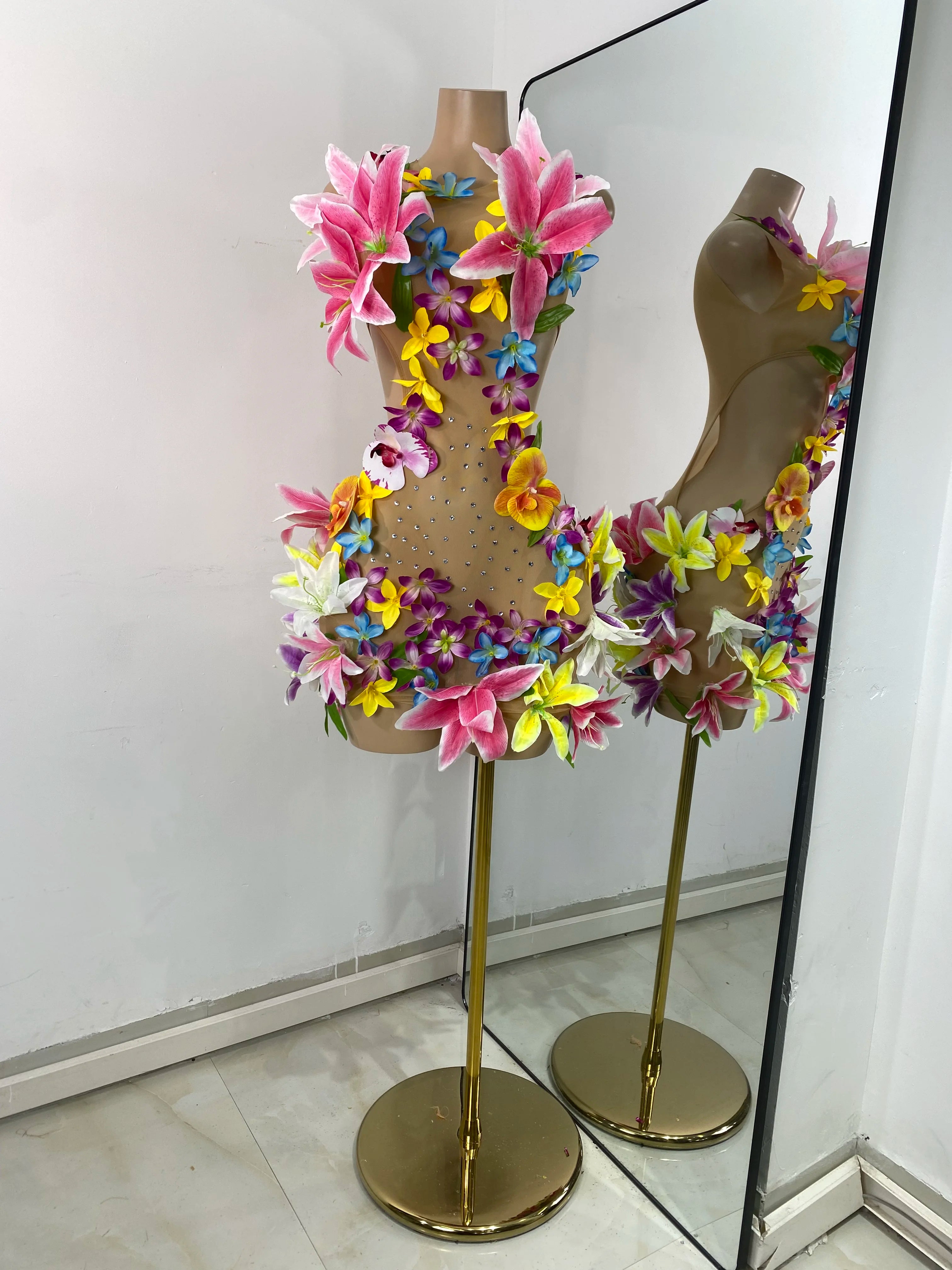 Summer Tropical Flower Mesh Dress