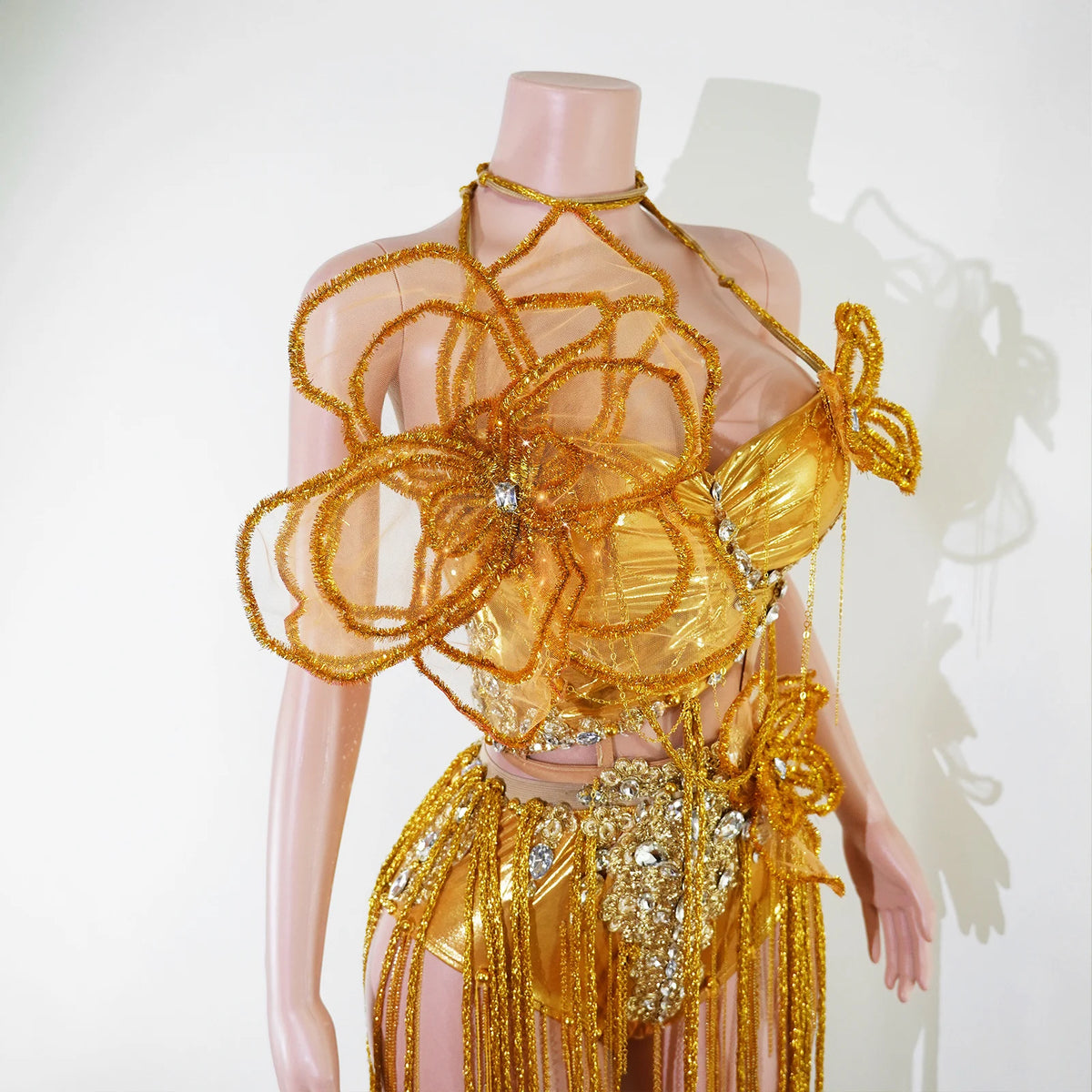 Gold Orange 3D Flower Fringe Two Piece Set