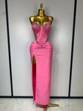 Pink Rhinestone Corset Dress