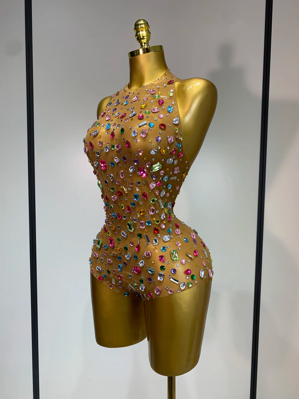 Crystal Sparkly Rhinestones Mesh Bodysuit