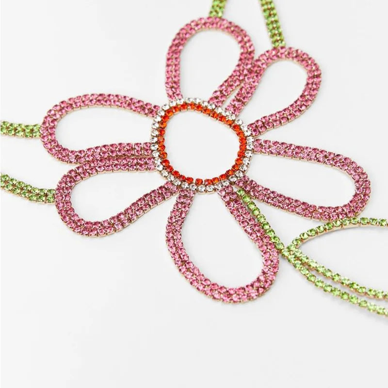 Flower Rhinestone Necklace Choker