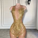 Luxury Gold Crystal Dress