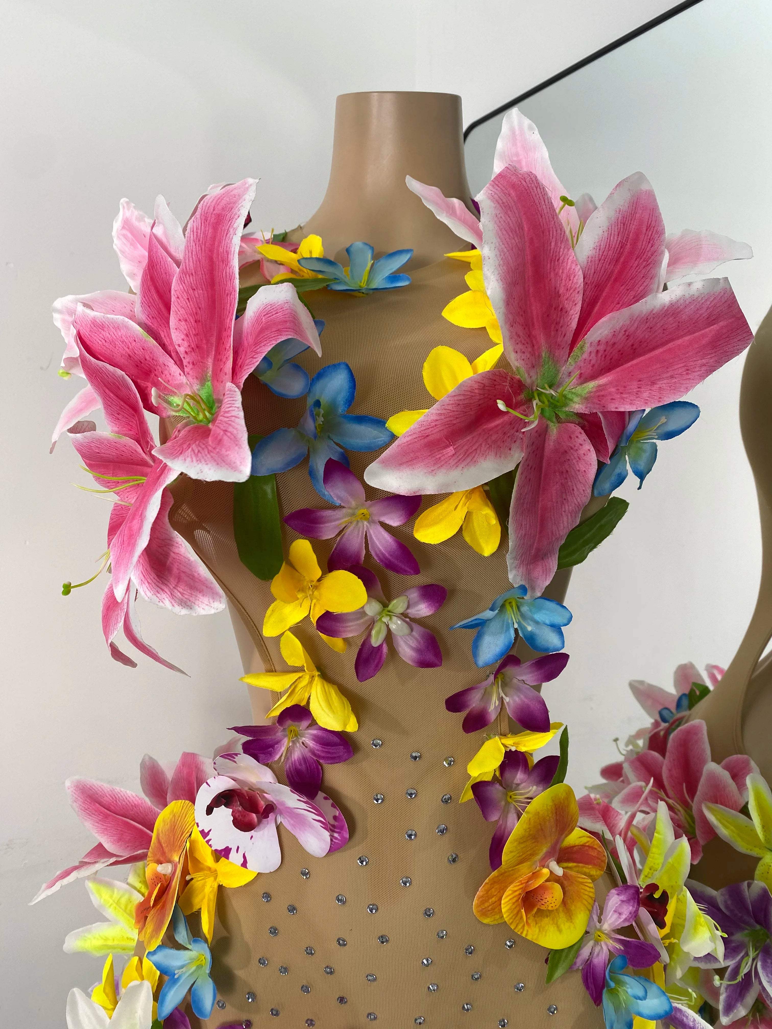 Summer Tropical Flower Mesh Dress