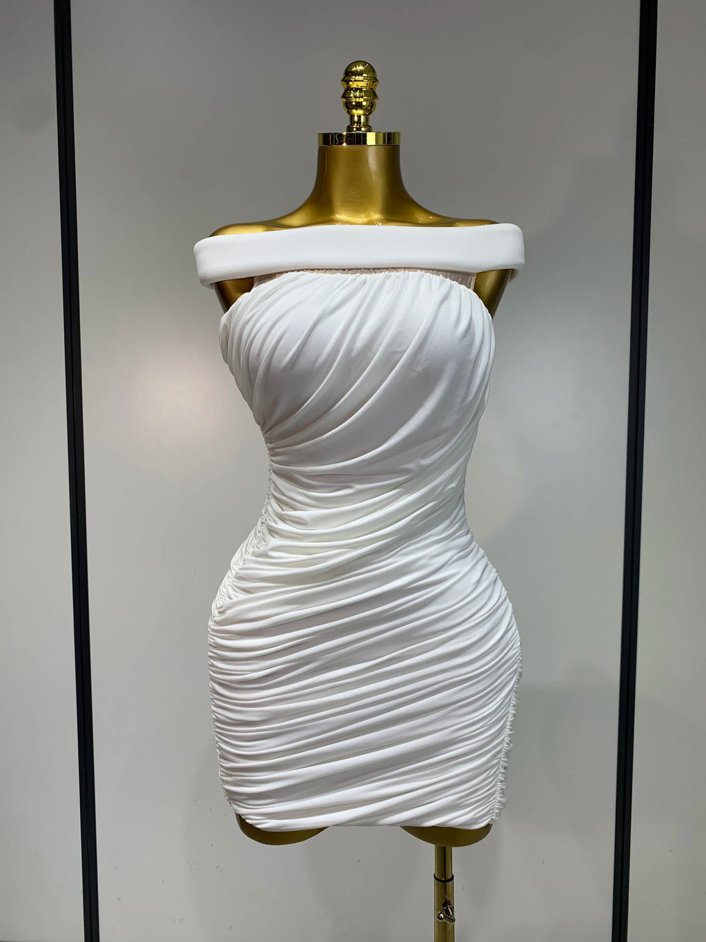 White Ruched Mini Dress