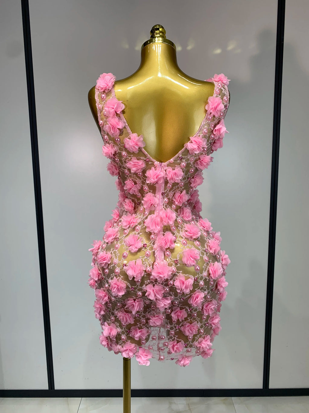 Flowers Pearls Lace Mini Dress