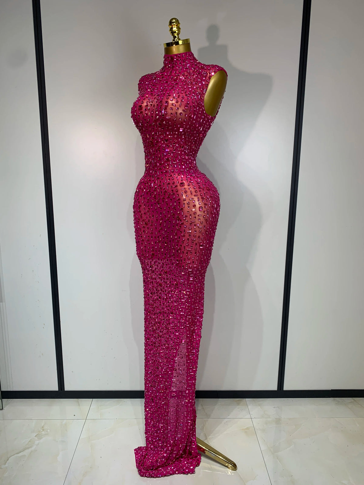 Raspberry Crystal Mesh Dress