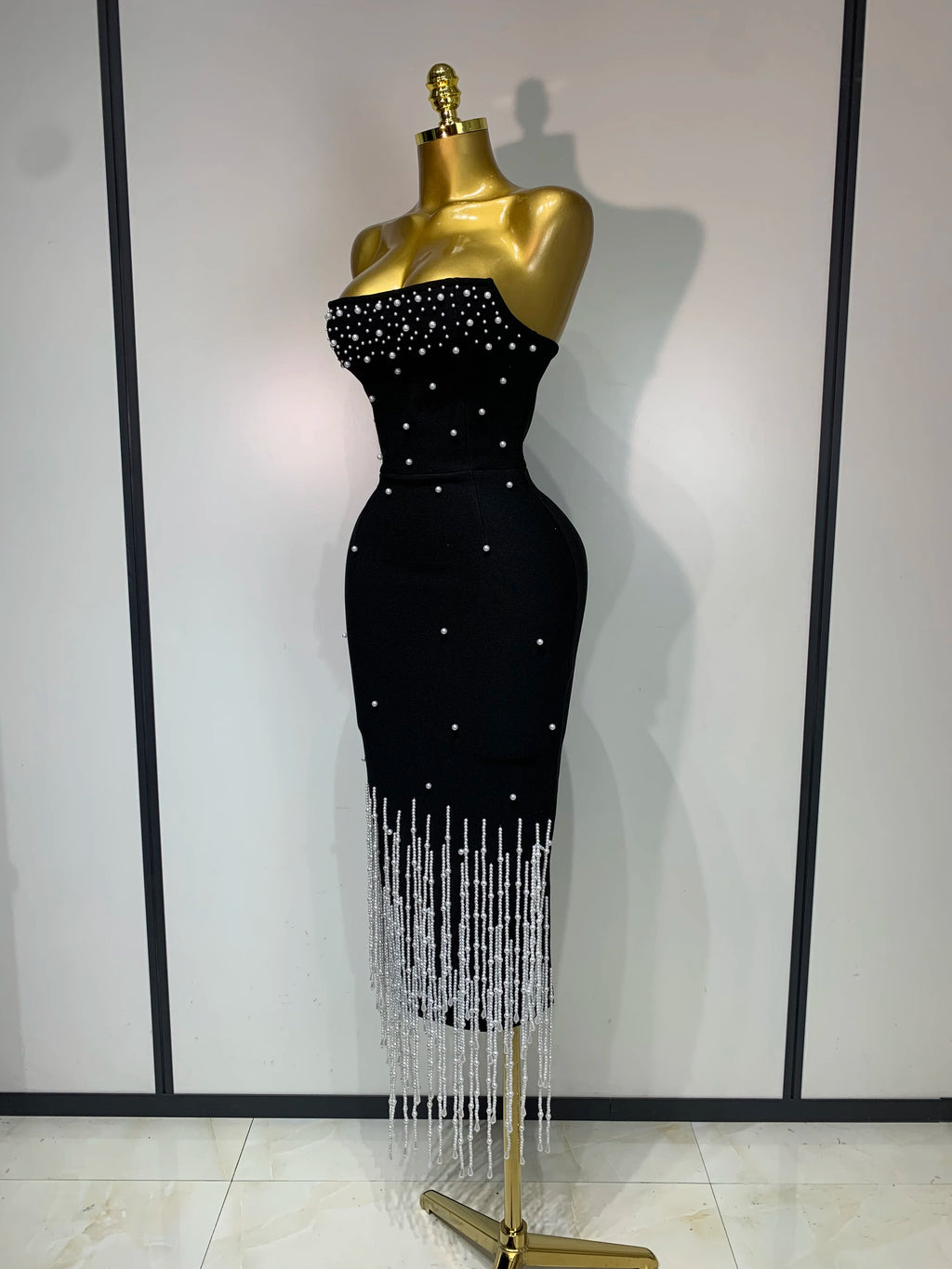 Black Pearl Midi Bodycon Tube Dress