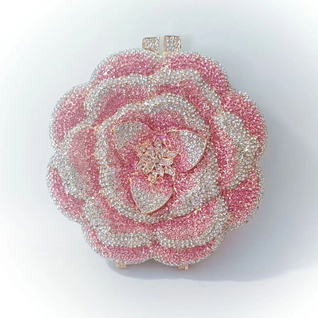 Rose Flower Rhinestone Crystal Clutch