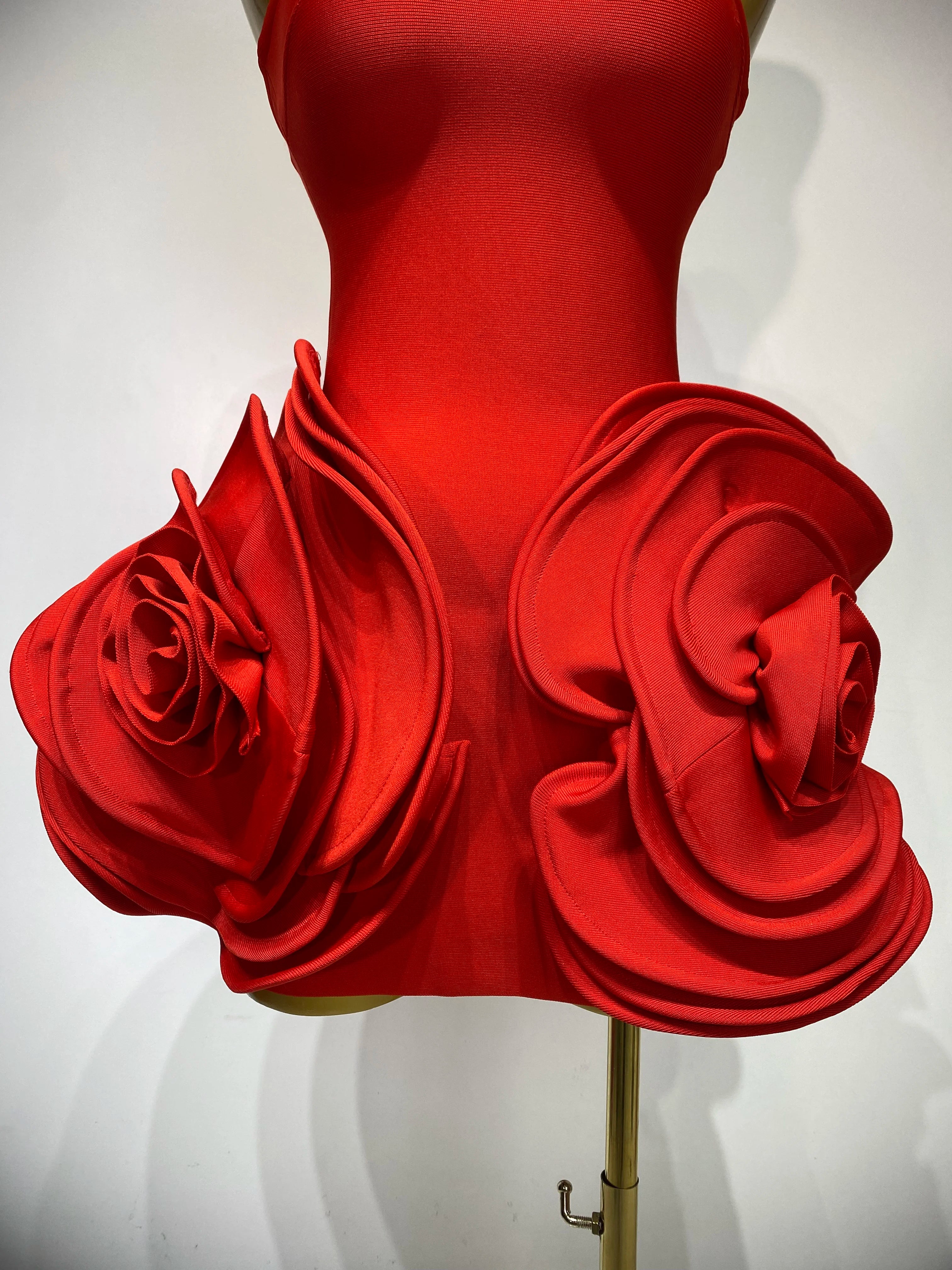Red Rose Flower Mini Bodycon Dress