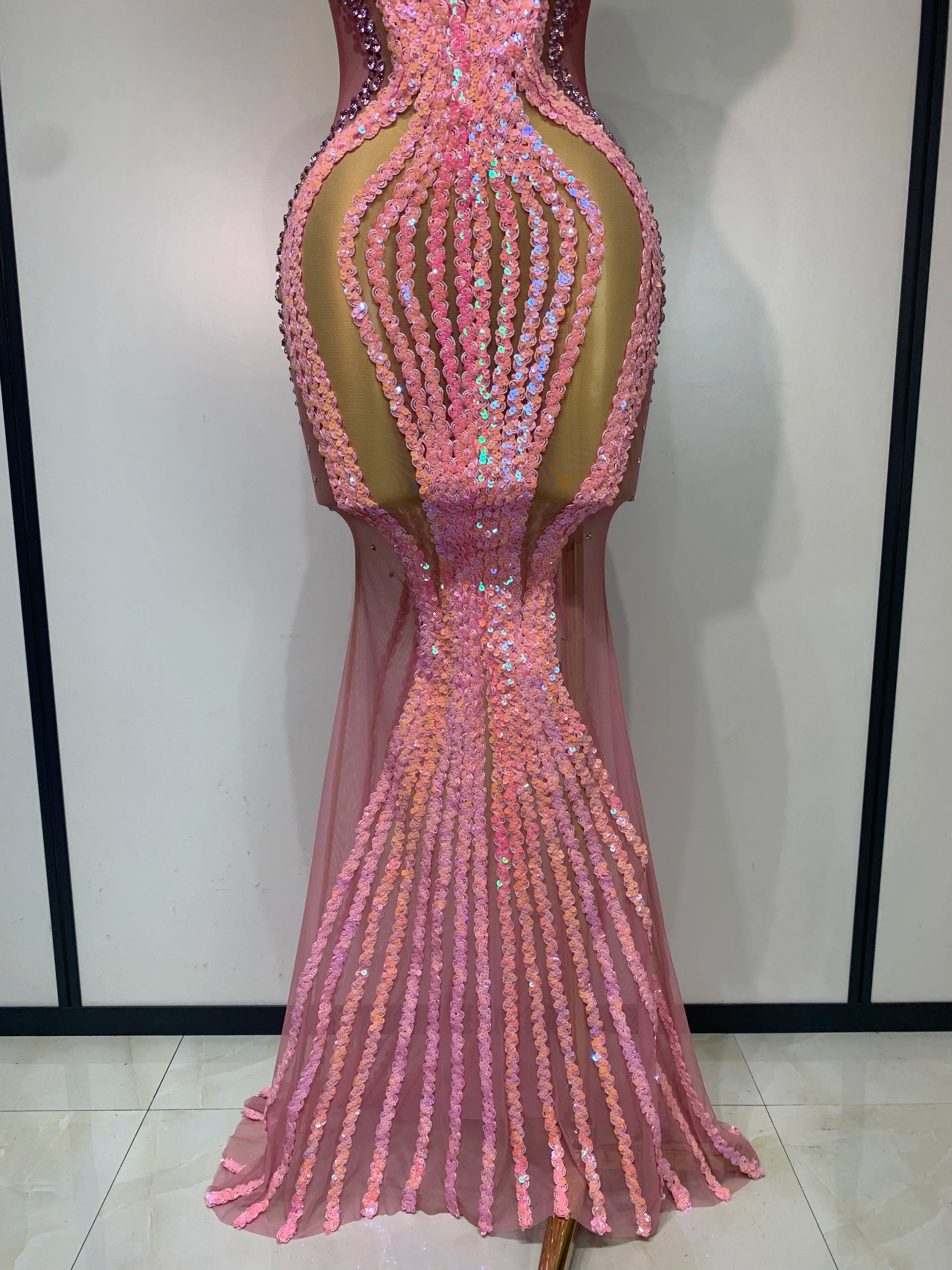 Pink Sequin Mesh Dress