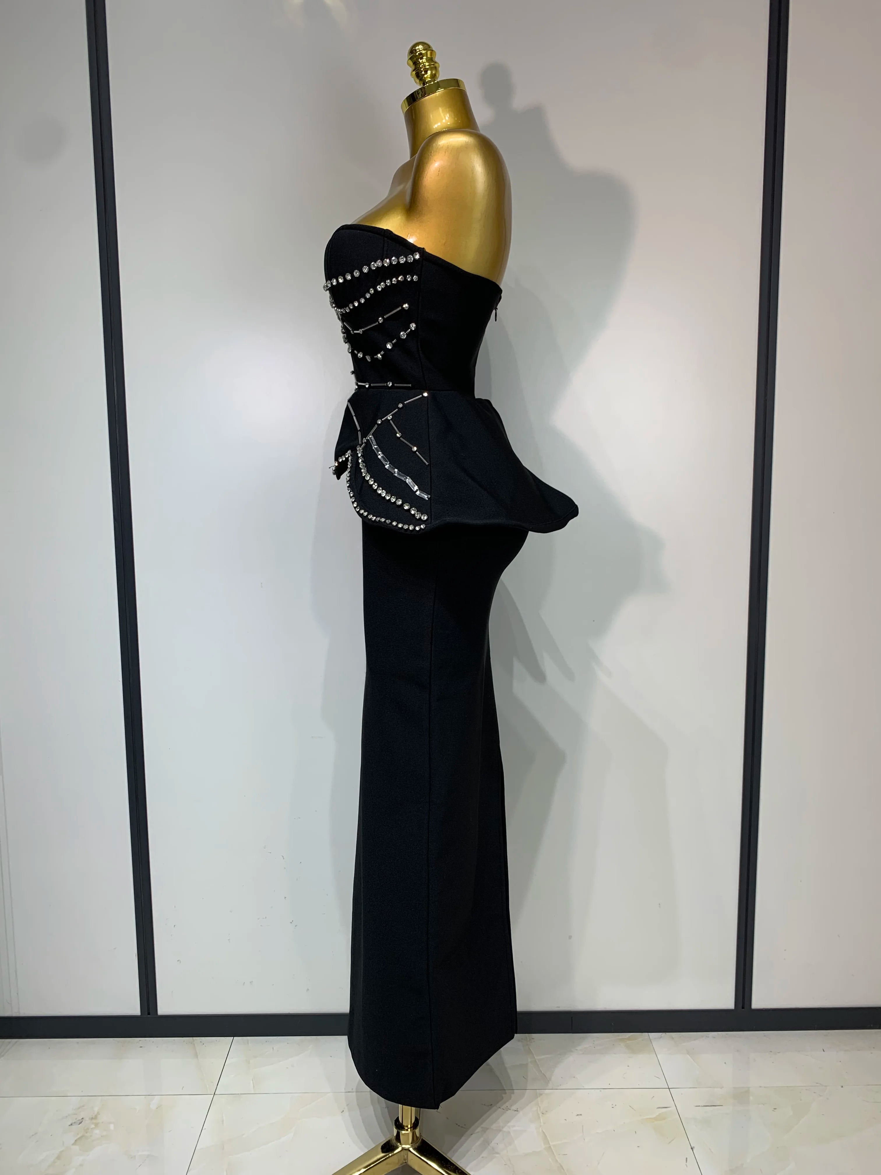 Luxury Rhinestones Black Dress
