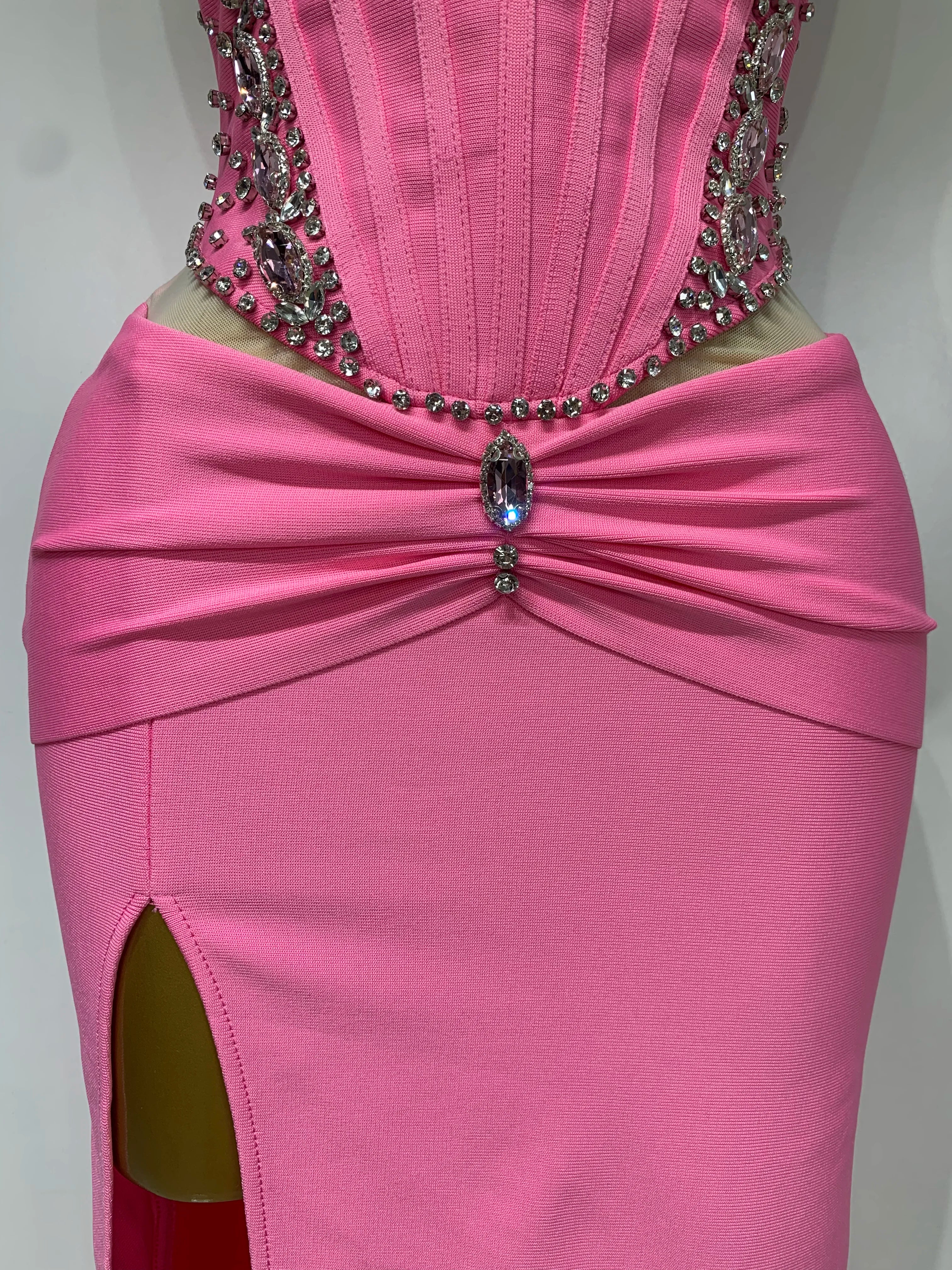 Pink Rhinestone Corset Dress