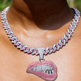 Pink Lip Bite Iced Out Cuban Chain