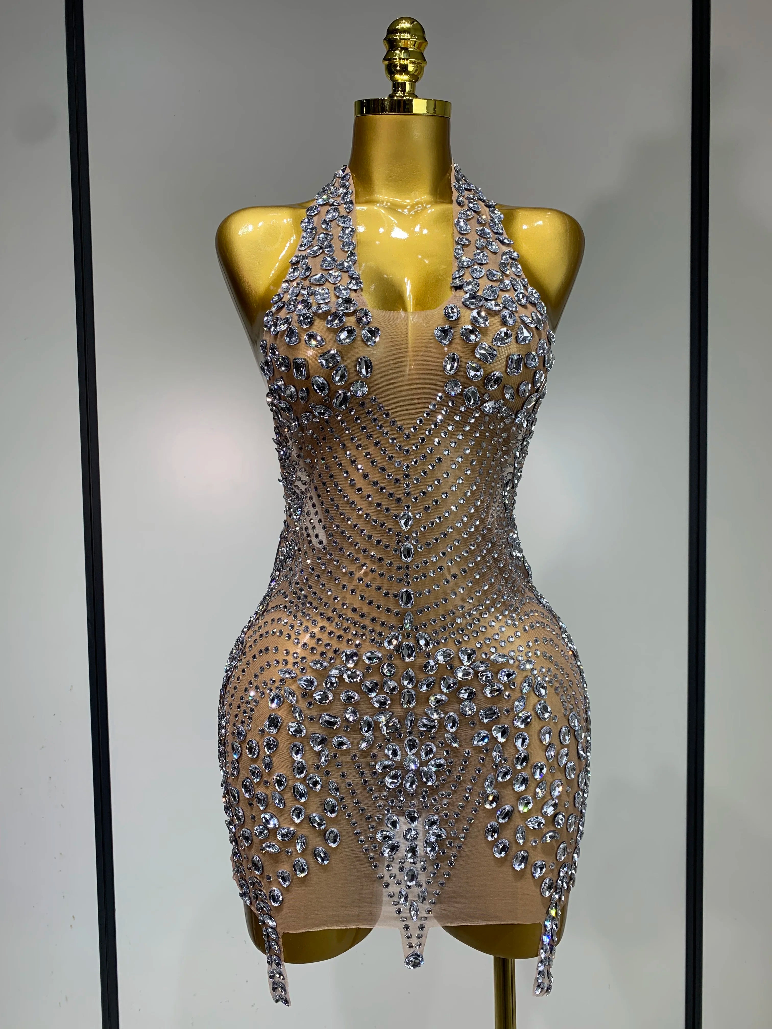 Crystal Diamond Mesh Dress