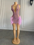 Luxury Crystal Diamond Feather Dress