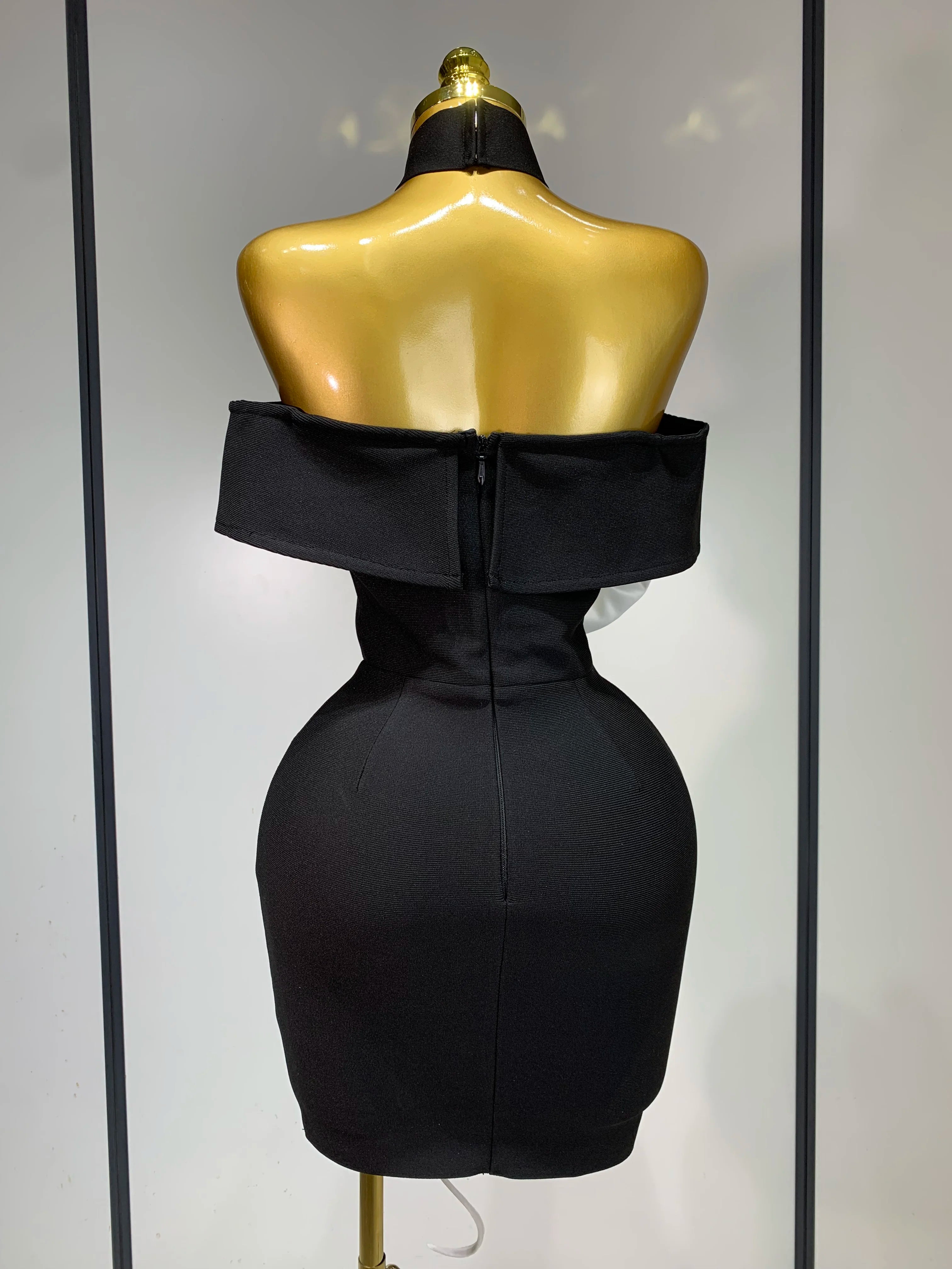 White & Black Flower Mini Bodycon Dress