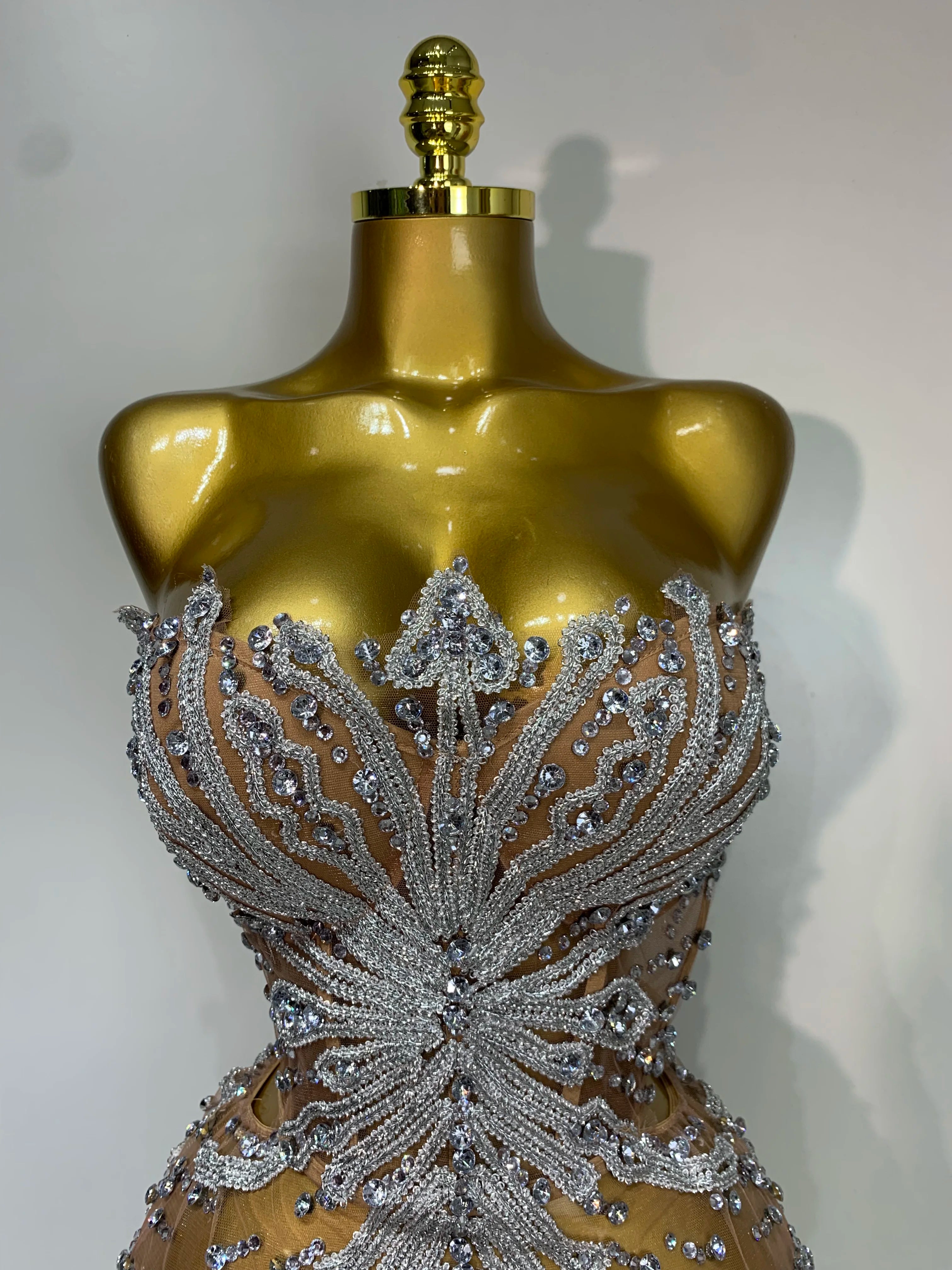 Mesh Rhinestones Mini Dress