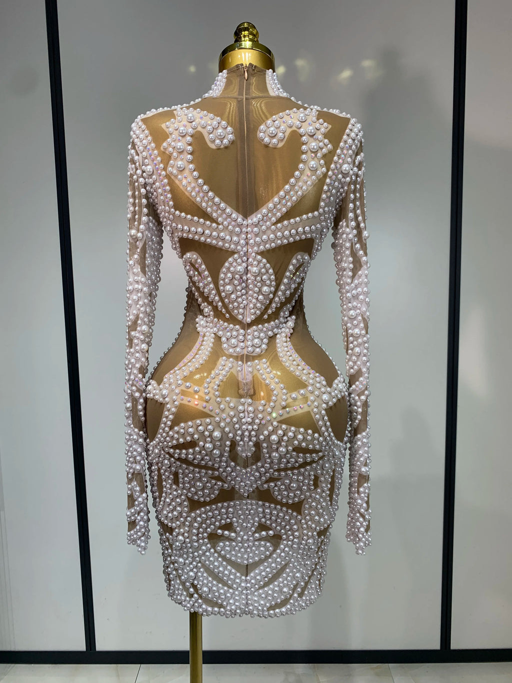 White Rhinestone Pearl Mesh