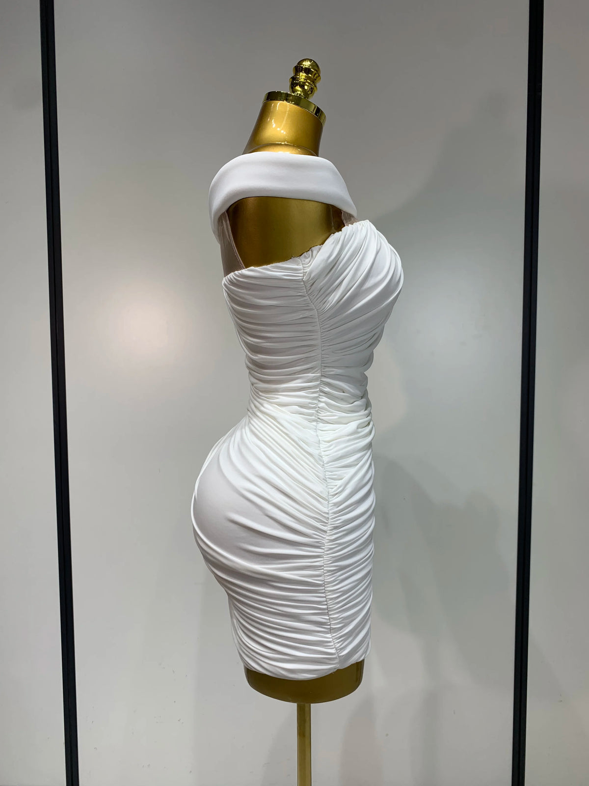 White Ruched Mini Dress