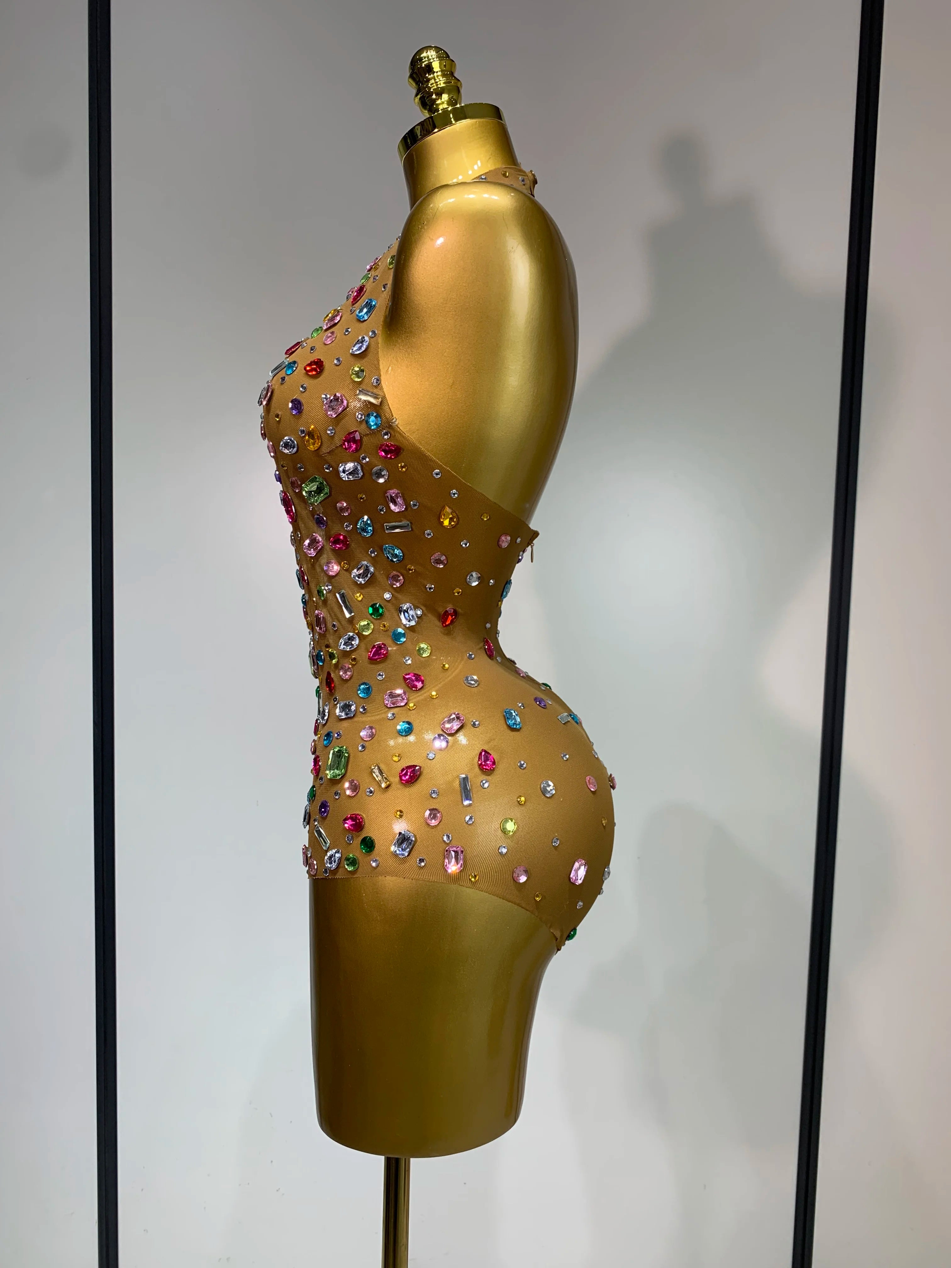 Crystal Sparkly Rhinestones Mesh Bodysuit