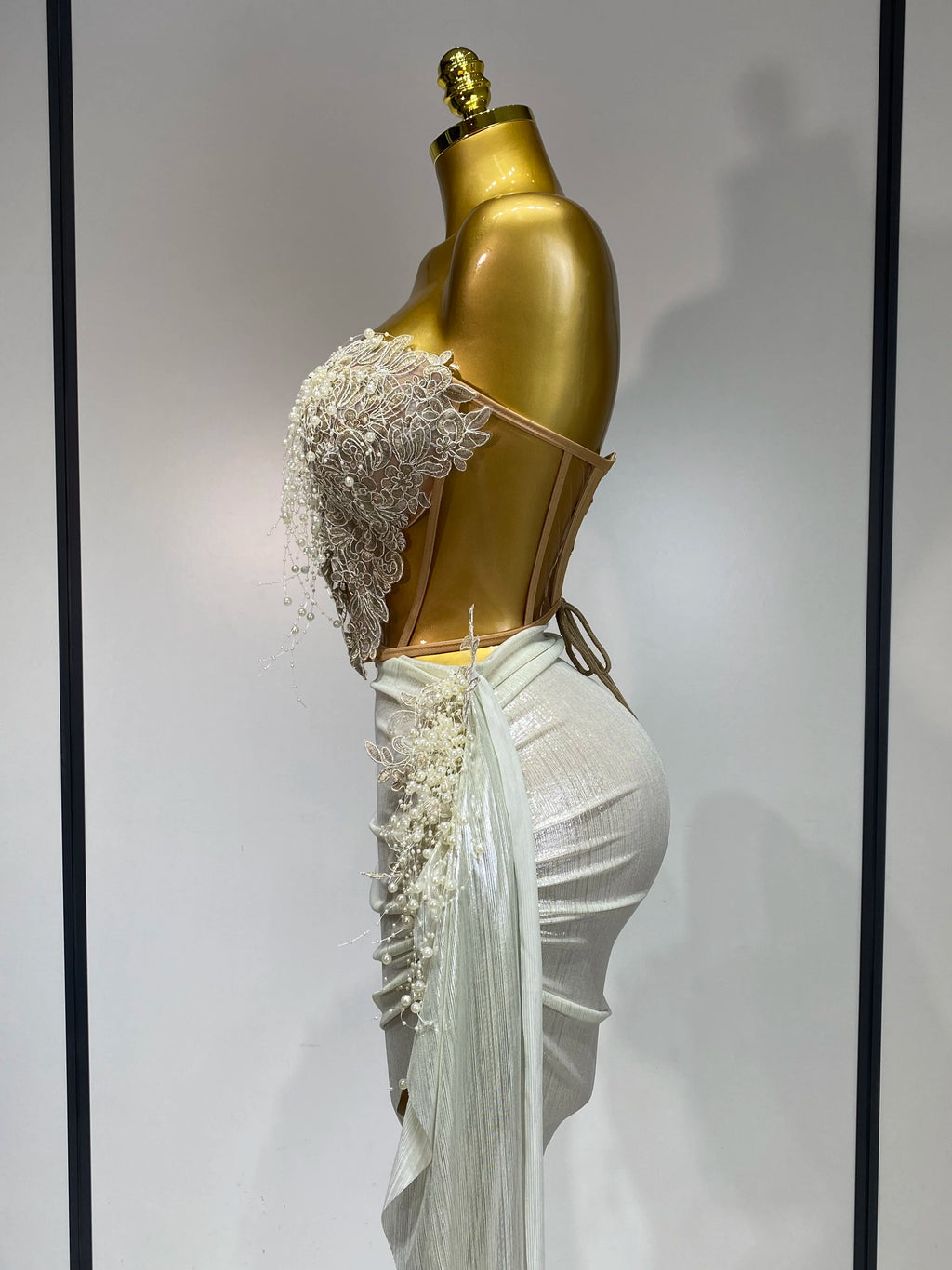 Elegant Pearl Mesh Two Piece Set