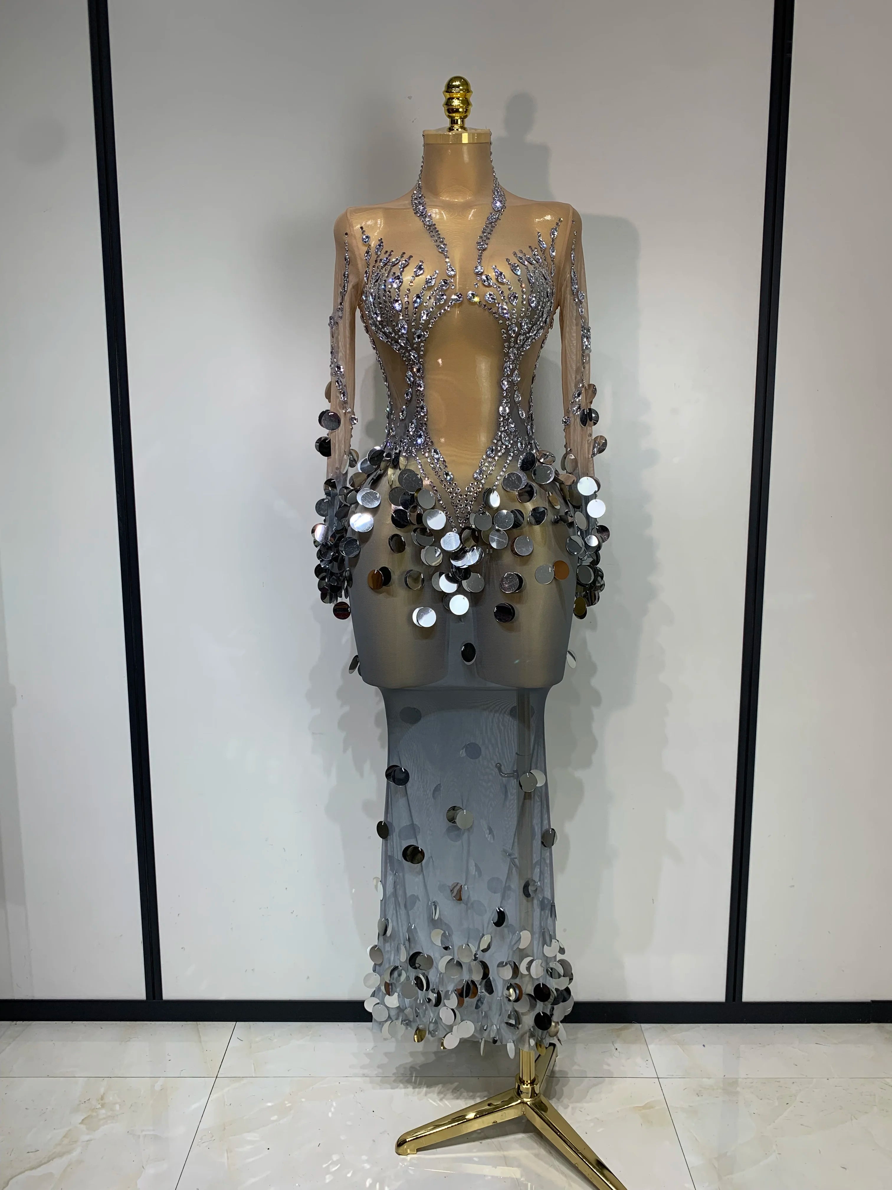 Silver Sequins Diamonds Dress