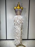 Sparkly Rhinestone Feather Mesh Dress