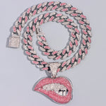 Pink Lip Bite Iced Out Cuban Chain