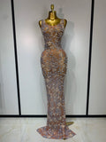 Diamonds Mesh See Through Long Dress