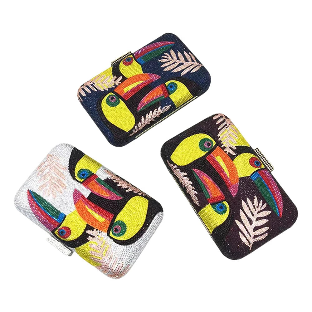 Toucan Bird Crystal Rhinestone Clutch Chain Purse
