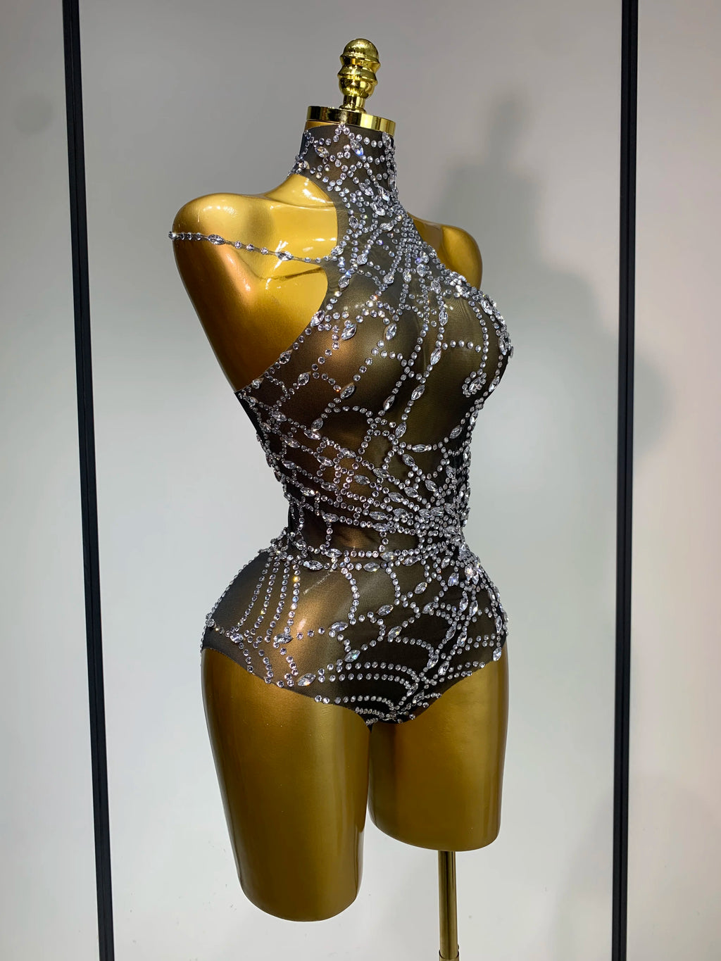 Spider Web Sparkly Diamond Mesh Bodysuit