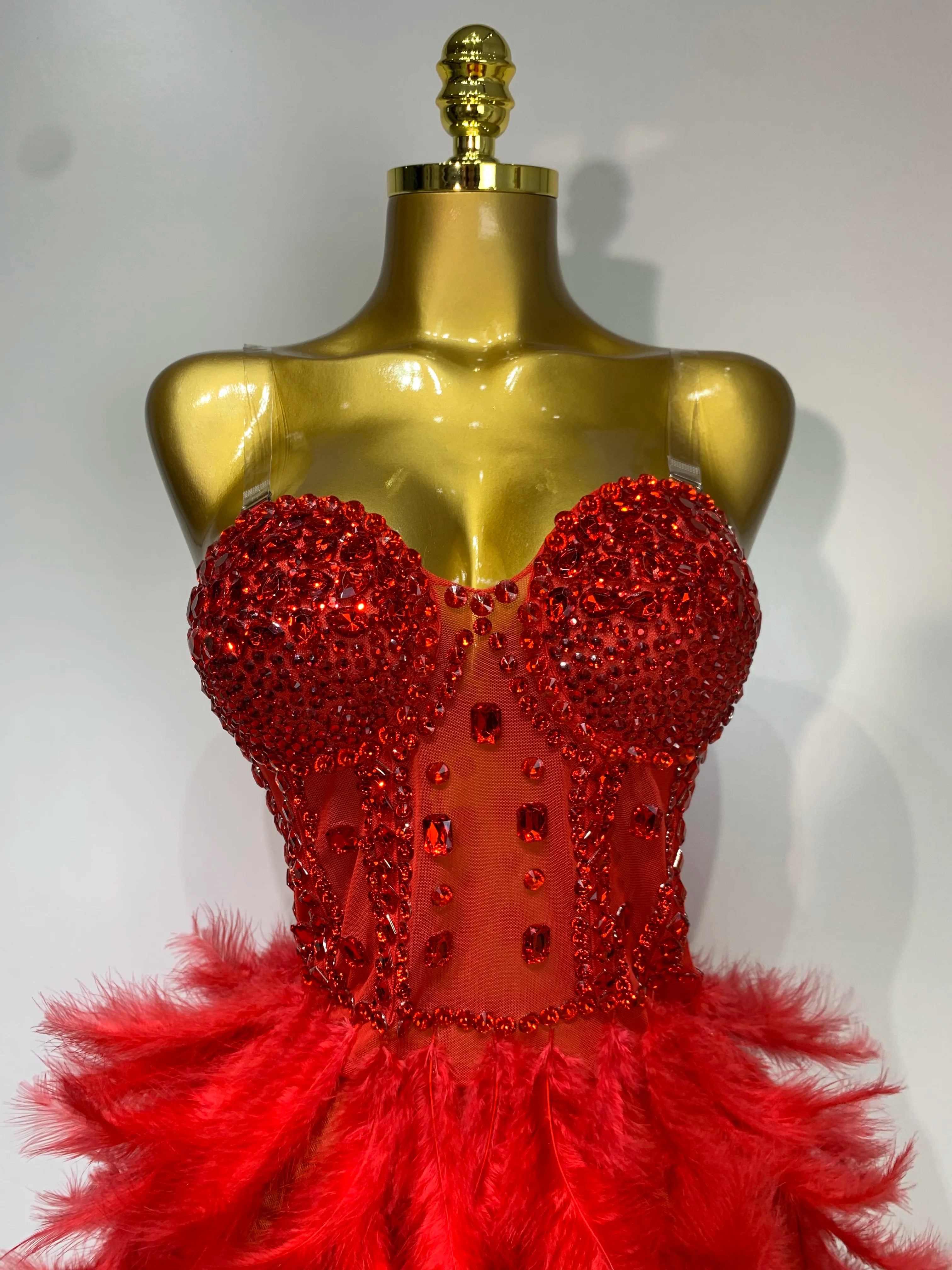 Sparkly Rhinestone Feather Mesh Dress