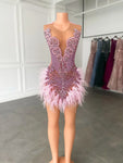 Pink Luxury Sexy Feather Diamond Mini Dress