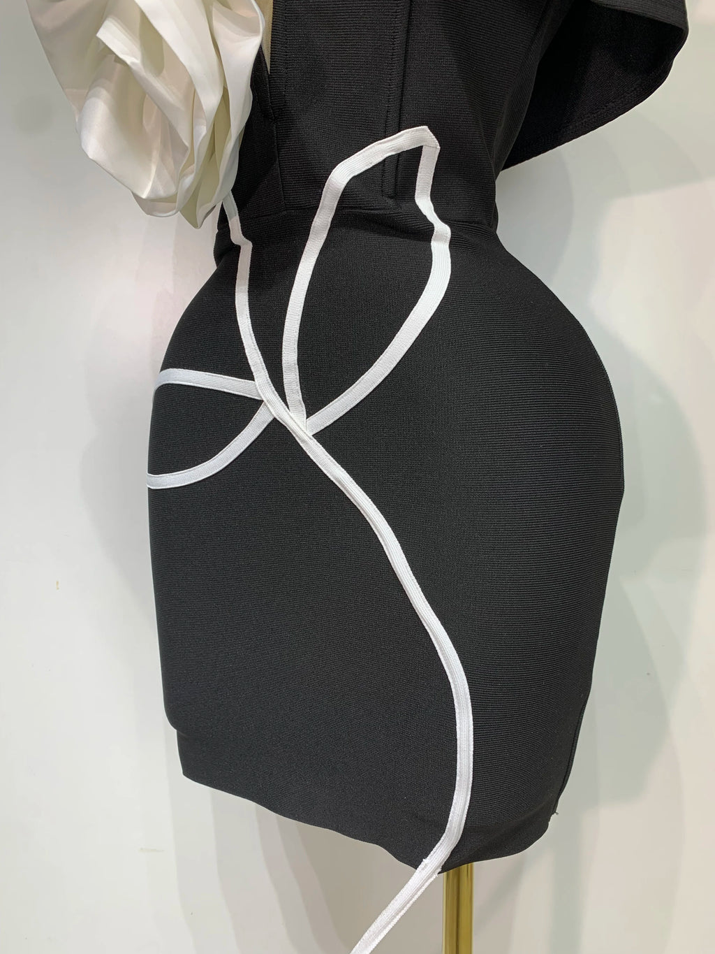 White & Black Flower Mini Bodycon Dress
