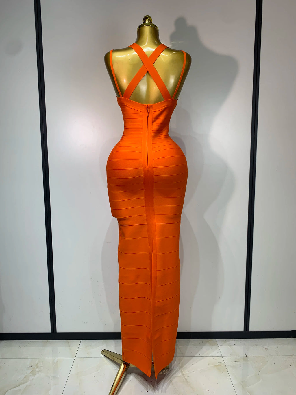 Tangerine Orange Long Bodycon Bandage Dress
