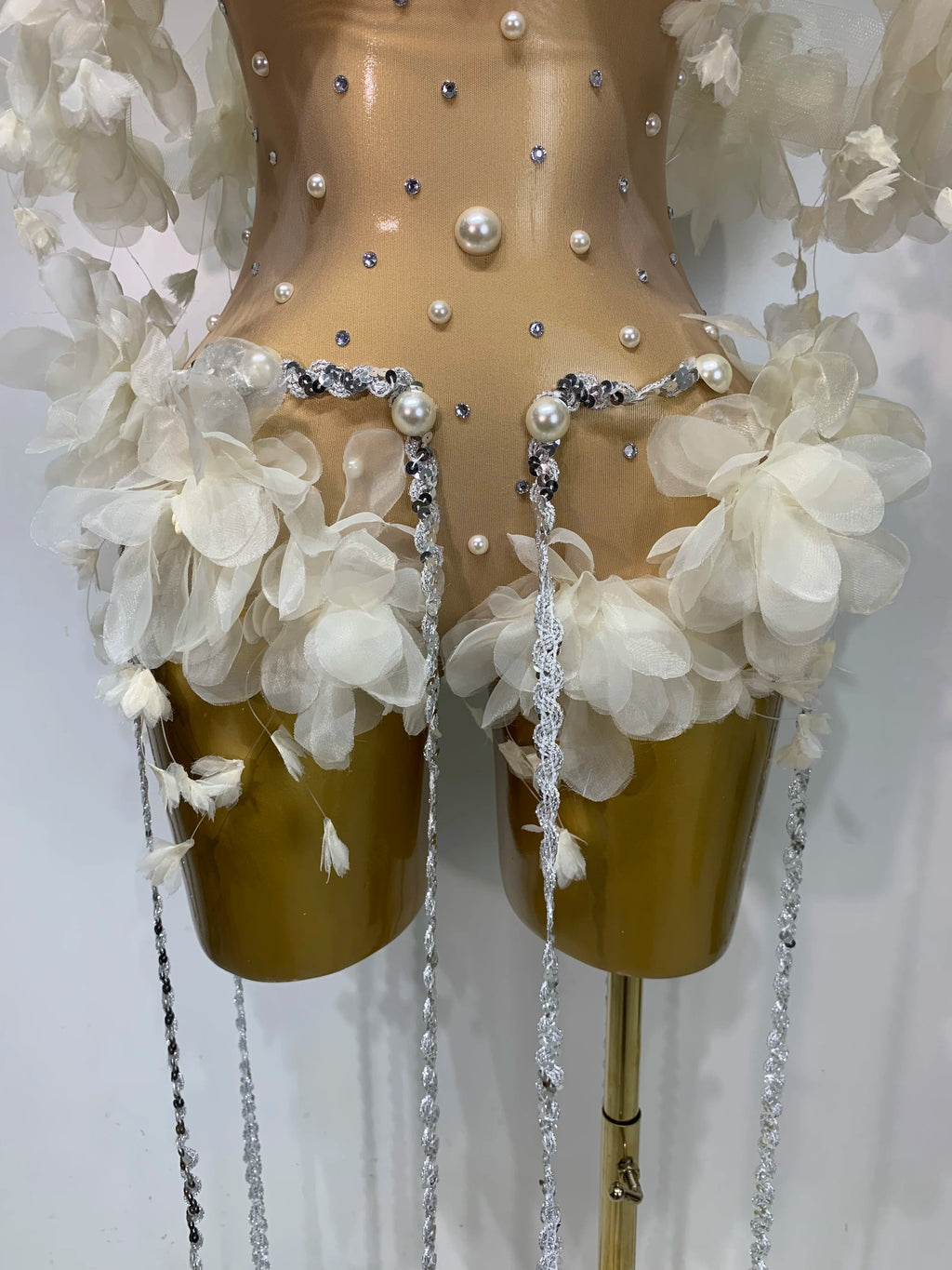 Sparkly Rhinestones Fringe Flower Bodycon Bodysuits