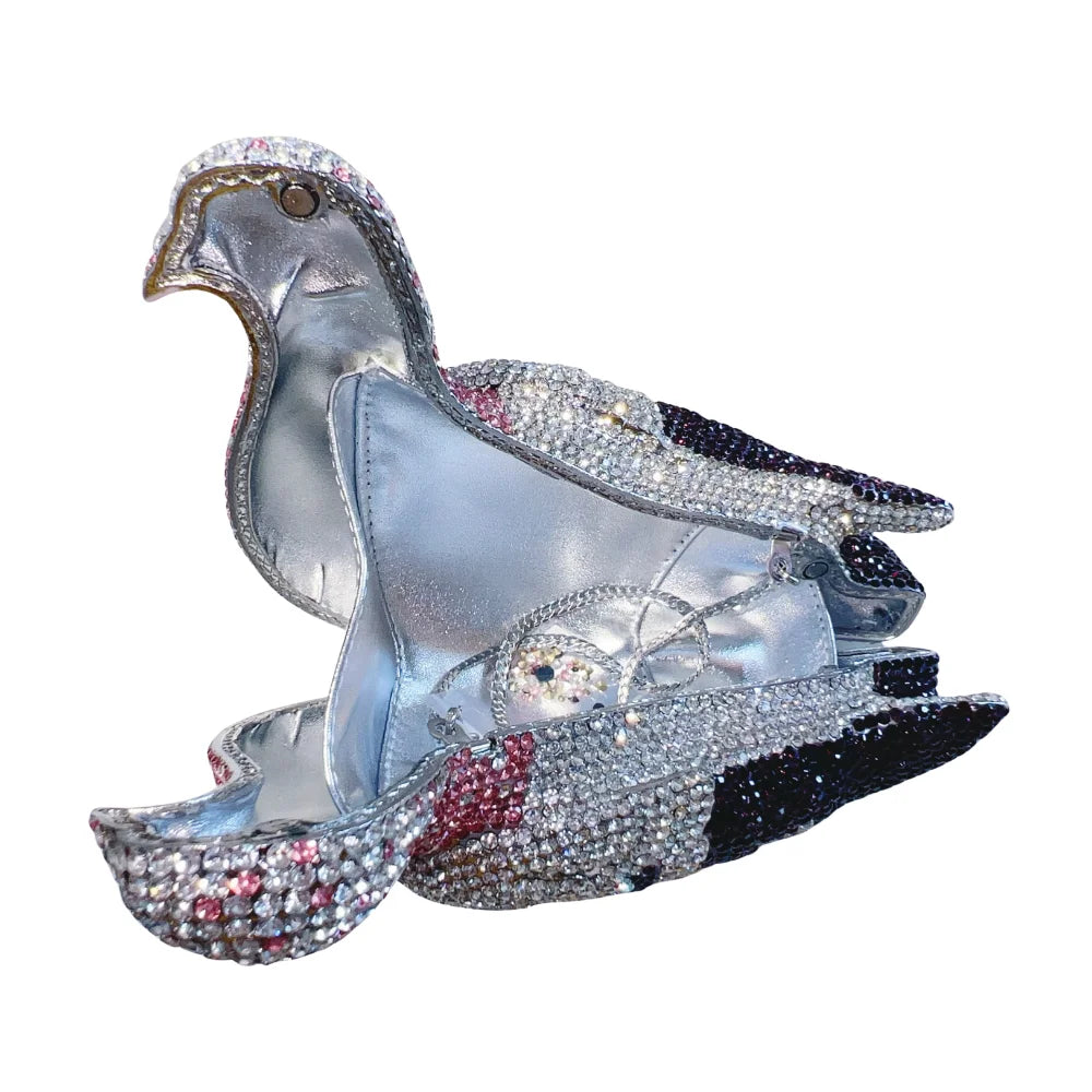 Pigeon Rhinestone Crystal Clutch