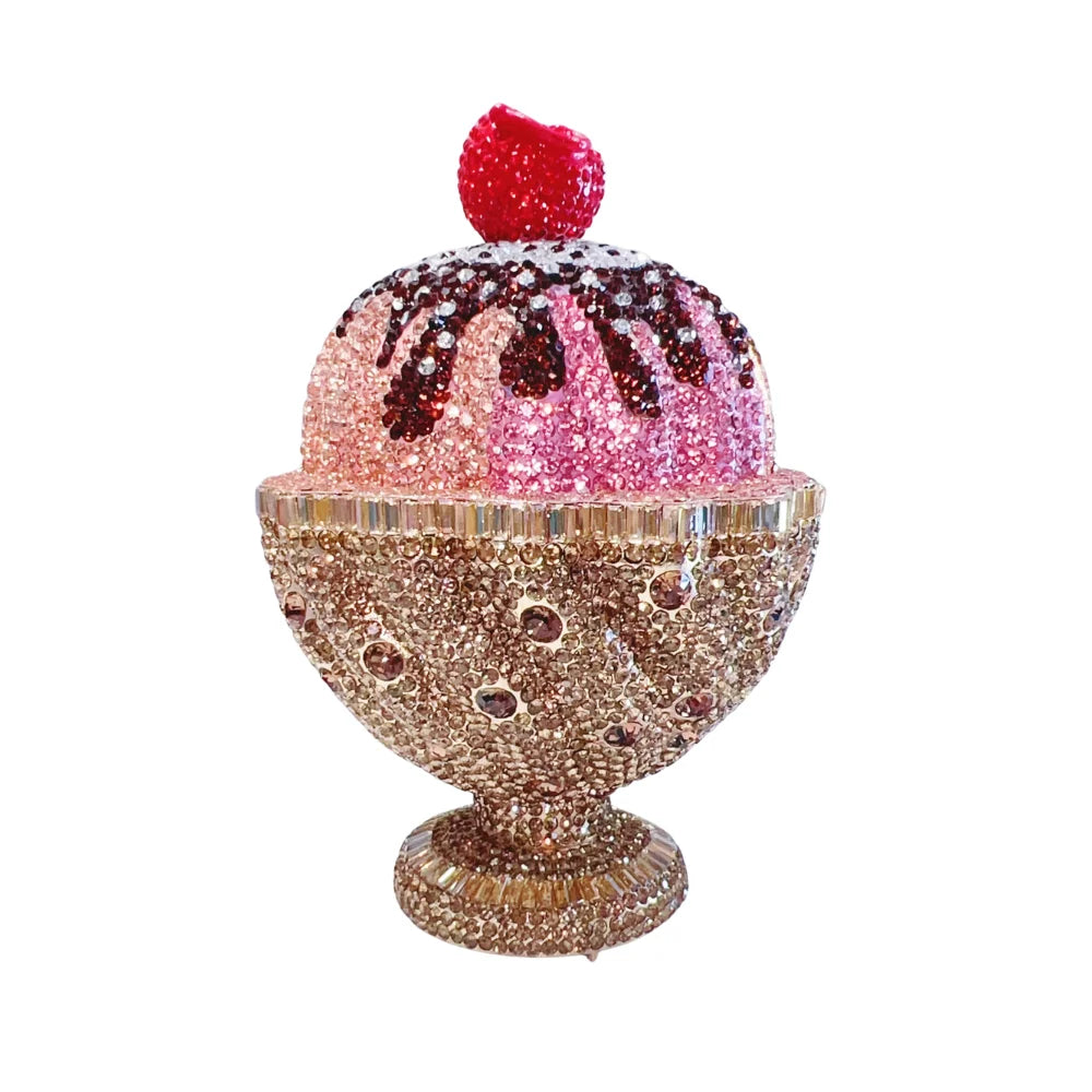 Ice Cream Cup Crystal Rhinestone Clutch Bag