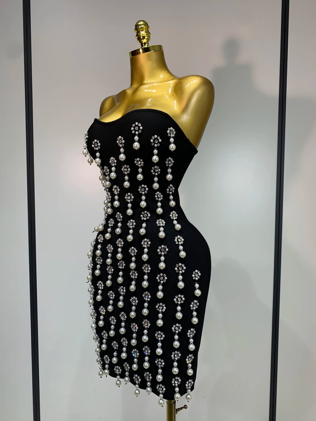Pearl Rhinestones Mini Dress