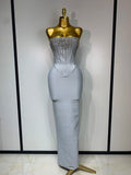 Gray Silver Rhinestone Tube Corset Dress