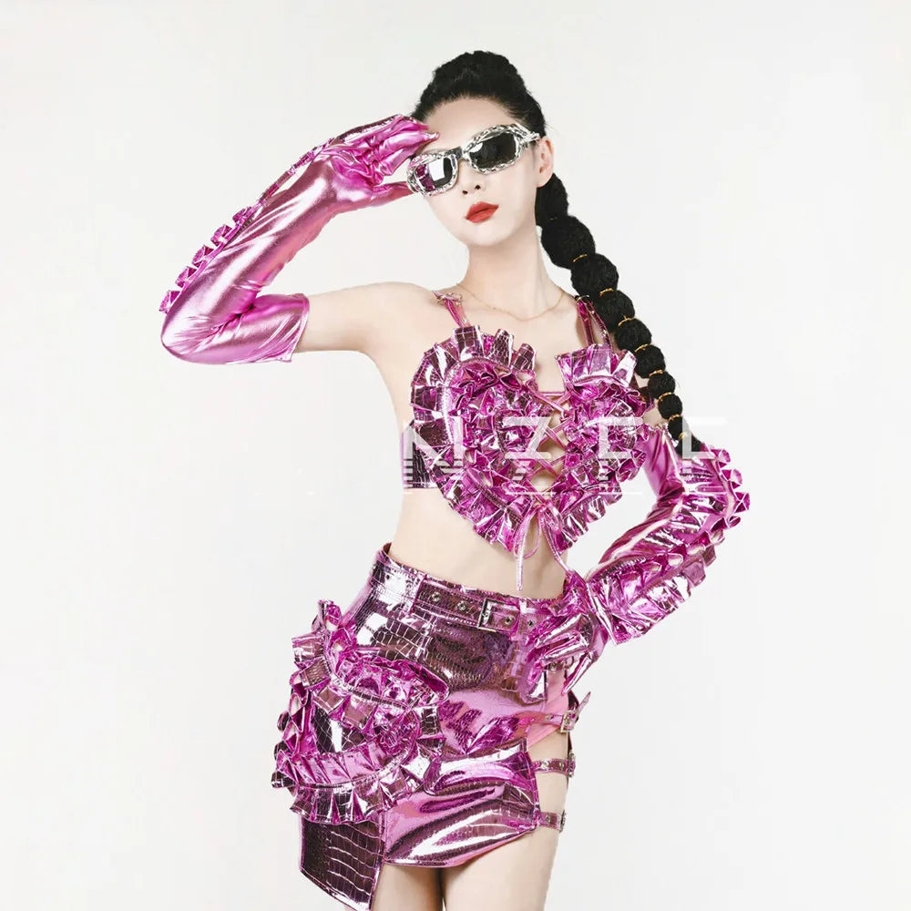 Pink Heart Three Piece Skirt Set