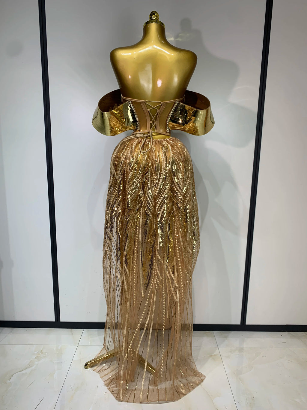 Sparkly Gold Rhinestone Sequins Dress