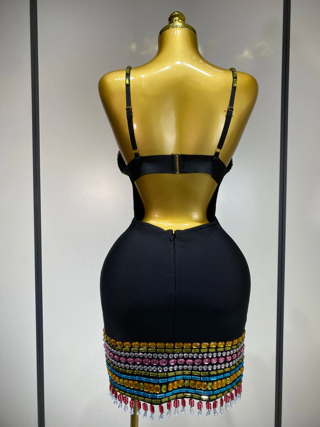 Colorful Diamonds V Neck Black Bodycon Dress